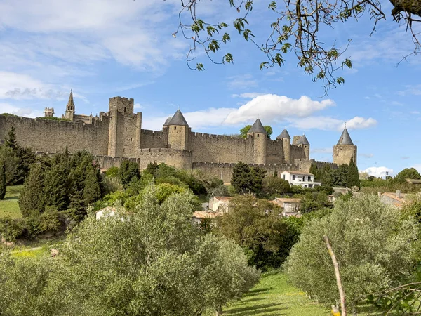 Unesco Nun Dünya Mirasları Listesine Yazılan Eşsiz Ortaçağ Carcassonne Kalesi — Stok fotoğraf