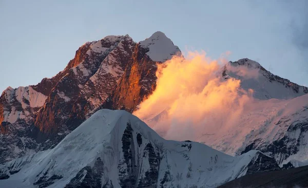 Evening Sunset View Mount Everest Lhotse Lhotse Shar Makalu Barun — Stock Photo, Image