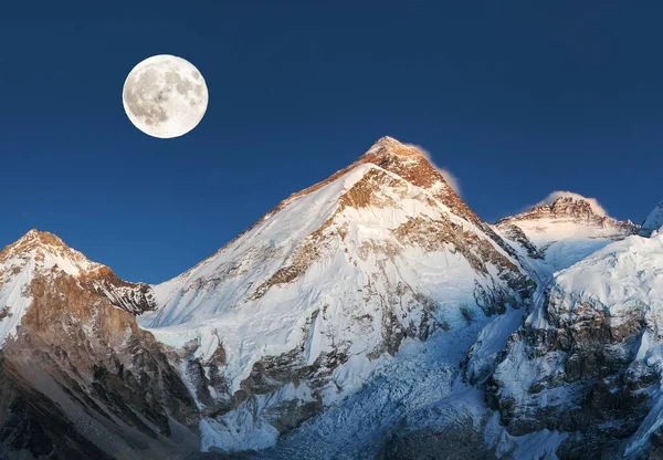 Mount Everest Night View Moon Nepal Himalaya Mountain Everest Lhotse — Stock fotografie
