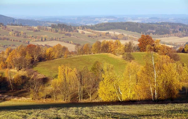 Jesienna Panorama Wyżyny Czeskiej Morawskiej Widok Wsi Konikov Vecov Zdarskie — Zdjęcie stockowe