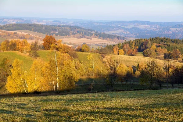 Jesienna Panorama Wyżyny Czeskiej Morawskiej Widok Wsi Konikov Vecov Zdarskie — Zdjęcie stockowe