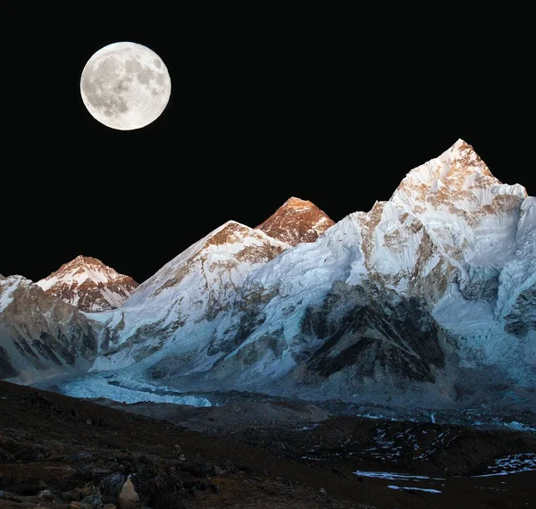 Гора Эверест Ночной Вид Луны Непал Гималаи Гора Пик Эверест — стоковое фото
