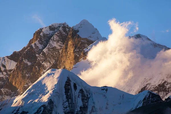 Vista Nocturna Atardecer Del Monte Everest Lhotse Lhotse Shar Desde —  Fotos de Stock
