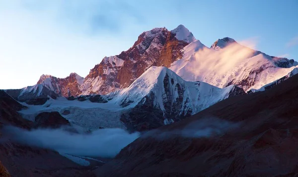 Вечерний Закат Горы Эверест Лхоцзе Лхоцзе Шар Долины Макалу Барун — стоковое фото