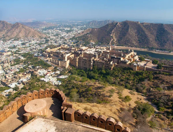 Amber Fort Perto Cidade Jaipur Rajasthan Índia Vista Fortaleza Superior Imagem De Stock