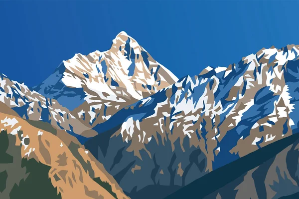 stock vector mount Nanda Devi vector illustration, one of the best mounts in Indian Himalaya, seen from Joshimath Auli,  Uttarakhand, India, Indian Himalaya mountain