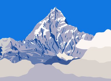 Bulutlu Machapuchare Dağı veya Machhapuchare Dağı, Annapurna Sıradağları, Nepal Himalayaları Dağları