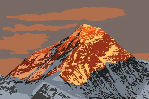 Everest Dağı illüstrasyon logosu, Nepal Himalaya dağları, Gokyo Ri tepesinden görünen Everest dağı.