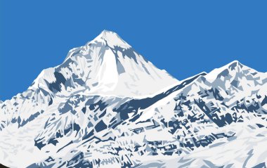 Dhaulagiri Dağı tepesi Thorung La geçidi yakınlarında görüldüğü gibi Annapurna Dağı patikası, vektör çizimi, Nepal Himalayaları dağları