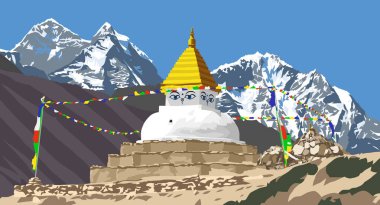 Budist stupası ya da Dingboche köyü, Everest Dağı ana kampı, himalayas dağları, Khumbu vadisinde Everest, Nepal Dağı 'nın altında Budizm.
