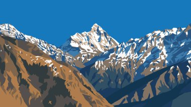 Hintli Himalaya 'nın en iyi dağlarından biri olan Nanda Devi illüstrasyonu, Joshimath Auli, Uttarakhand, Hindistan, Hindistan Himalaya Dağı' ndan görüldü.