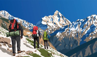 Hintli Himalaya 'nın en iyi dağlarından biri olan, Joshimath Auli, Uttarakhand, Hindistan ve Hintli Himalayalar' dan görülen Nanda Devi vektör çizimi.