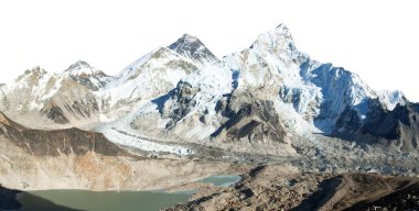 Kala Patthar 'dan Everest Dağı' na, Himalayalar 'ın panoramik manzarasına, Everest Dağı' na, Kala Patthar 'dan, Khumbu Vadisi' nden, Sagarmatha Ulusal Parkı 'ndan, Nepal' den izole edilmiş.