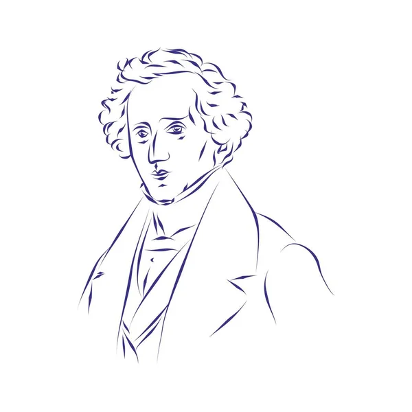Potret Vektor Ilustrasi Dari Komposer Felix Mendelssohn - Stok Vektor
