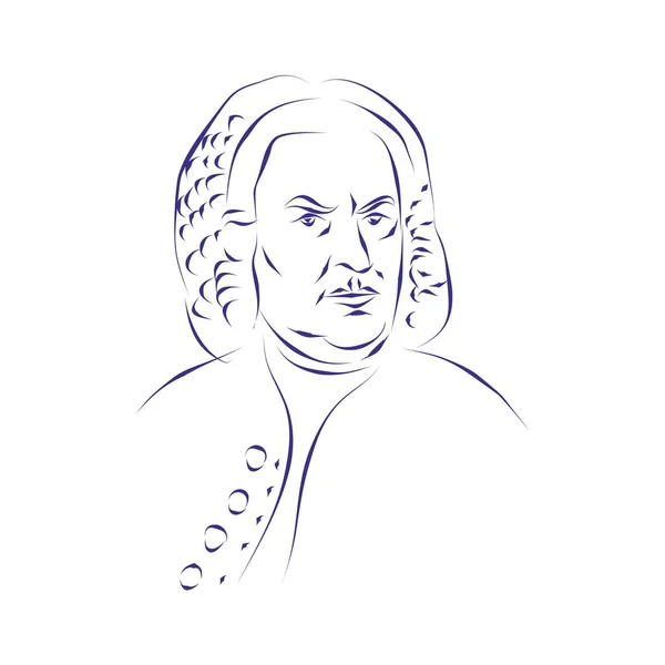 Potret Vektor Ilustrasi Dari Komposer Johann Sebastian Bach - Stok Vektor