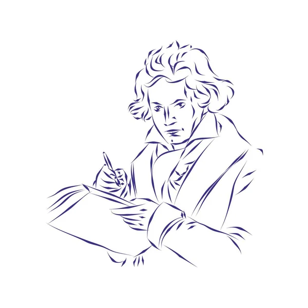 Potret Vektor Ilustrasi Dari Komposer Ludwig Van Beethoven - Stok Vektor