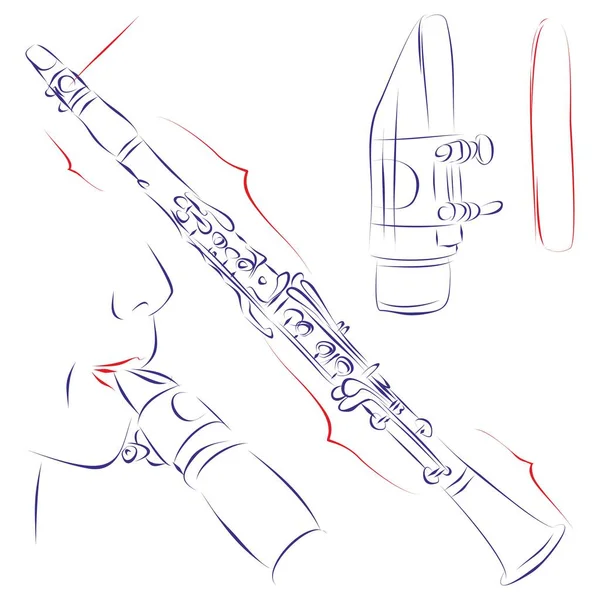 Hand Drawn Vector Illustration Clarinet Parts Lips Position Mouthpiece — 스톡 벡터