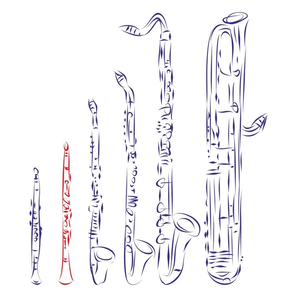 手描き 楽器のクラリネットファミリーのベクトルイラスト — ストックベクタ