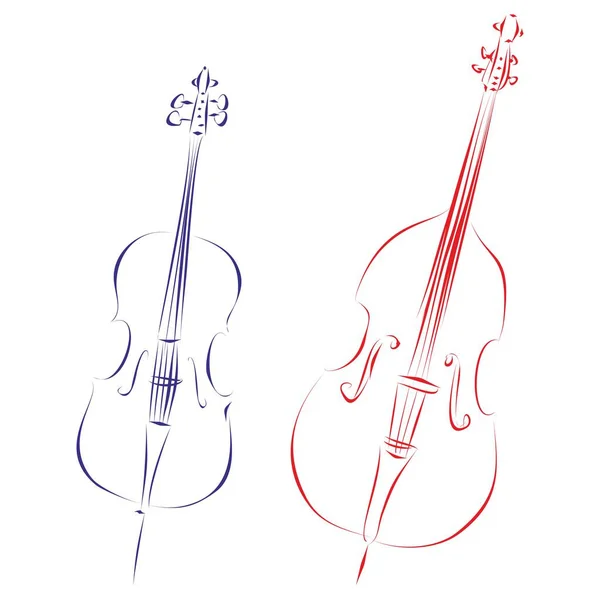 チェロとダブルベースの連続線画で 白を基調としています 手描きベクトルイラスト音楽コンセプト — ストックベクタ