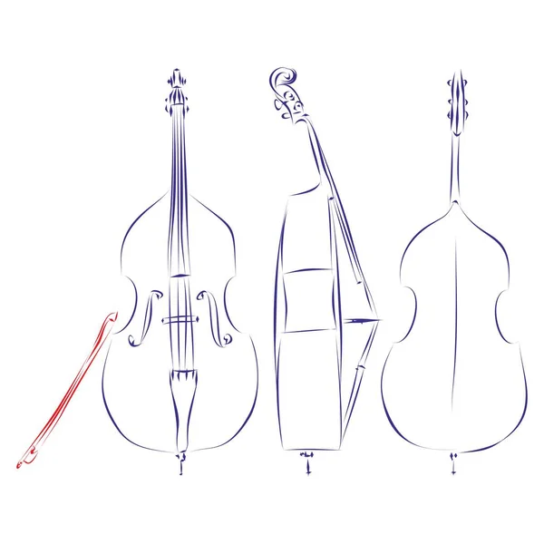 Continuous Line Drawing Double Bass Bow Front View Side View — Stock Vector