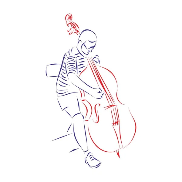 Dibujo Línea Continua Músico Tocando Contrabajo Concepto Música — Vector de stock