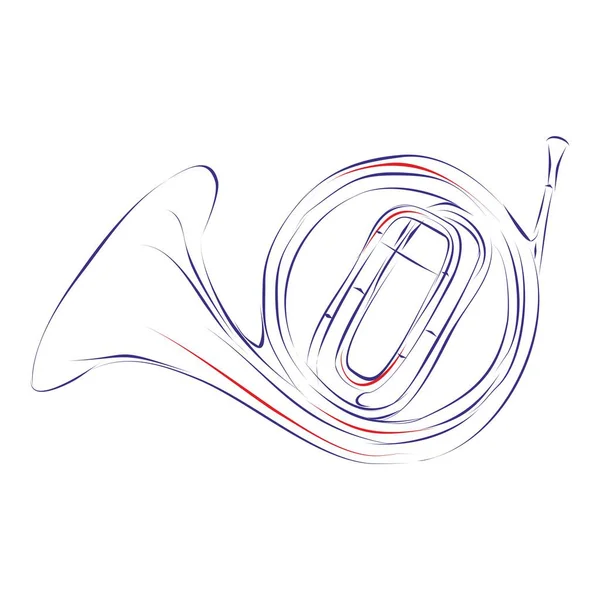 Безперервний Лінійний Малюнок Музичного Інструменту Природного Рогу Ізольований Білому Тлі Стокова Ілюстрація