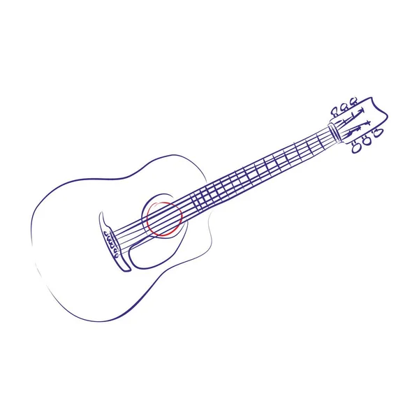 Continuous Line Drawing Acoustic Guitar Hand Drawn Vector Illustration Music — Stock Vector