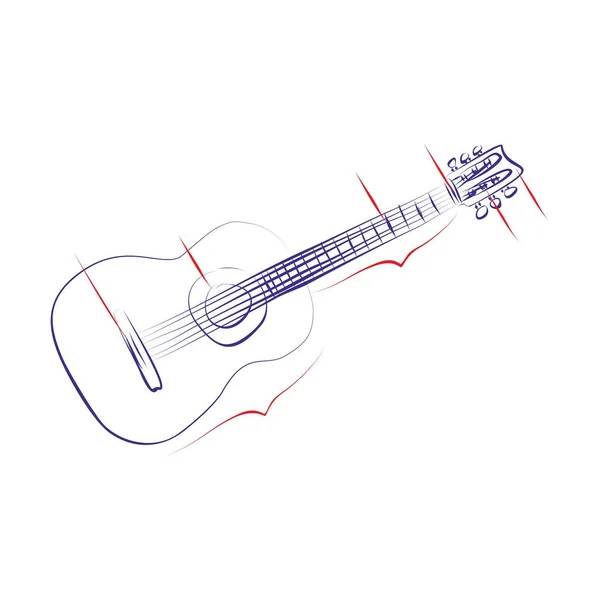 Kontinuerlig Ritning Klassisk Gitarr Med Komponentdelar Indikatorer Handritat Vektor Illustration — Stock vektor