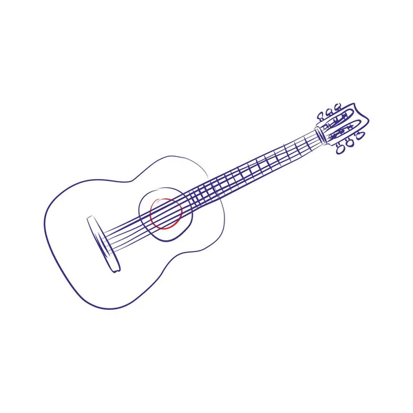 Kontinuerlig Ritning Klassisk Gitarr Handritat Vektor Illustration Musik Koncept — Stock vektor