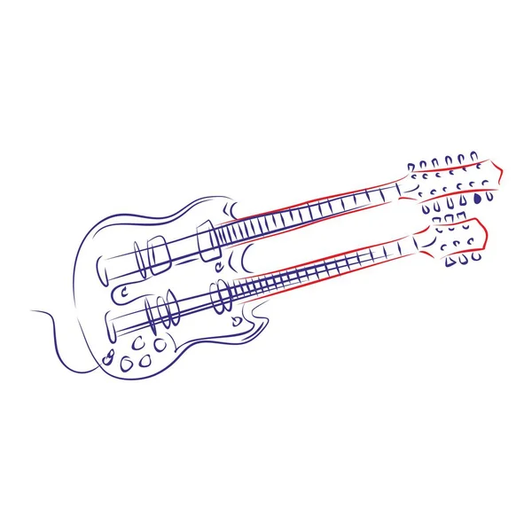 Dibujo Continuo Línea Doble Cuello Guitarra Eléctrica Dibujado Mano Vector — Vector de stock