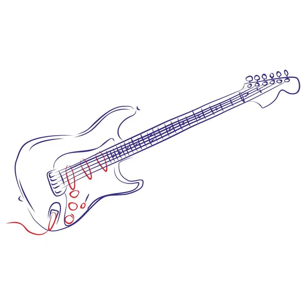 Dibujo Continuo Una Guitarra Eléctrica Destacando Las Partes Eléctricas Dibujado — Vector de stock