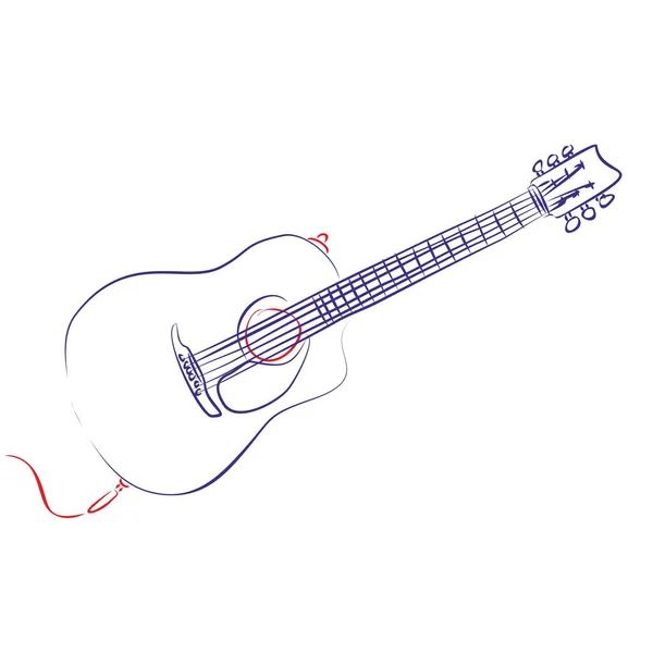 Continuous Line Drawing Electro Acoustic Guitar Highlighting Electric Parts Hand — Stock Vector