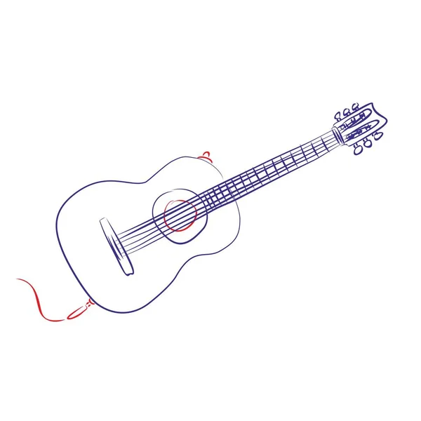 Dibujo Continuo Una Guitarra Electro Clásica Destacando Las Partes Eléctricas — Vector de stock