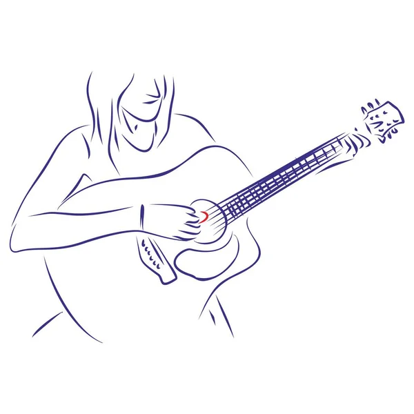 Continuous Line Drawing Girl Playing Acoustic Guitar Picking Strings Hand — Stock Vector