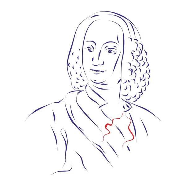 Kontinuerlig Linjeteckning Porträtt Tonsättaren Antonio Vivaldi Handritad Vektorillustration — Stock vektor