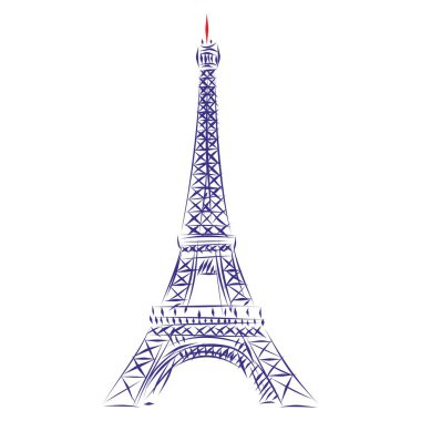 Eyfel Kulesi, Paris, Fransa 'nın aralıksız çizimleri. El çizimi, vektör illüstrasyonu