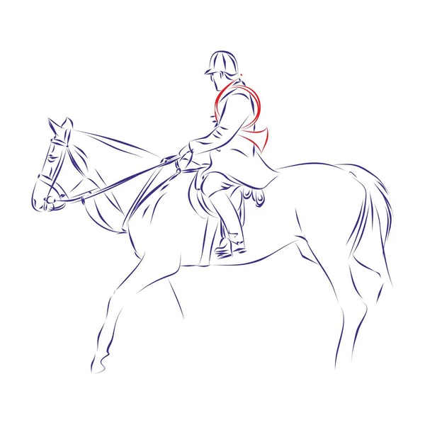 Continuous Line Drawing Hunter Riding Horse Hunting Horn His Shoulder — Stock Vector