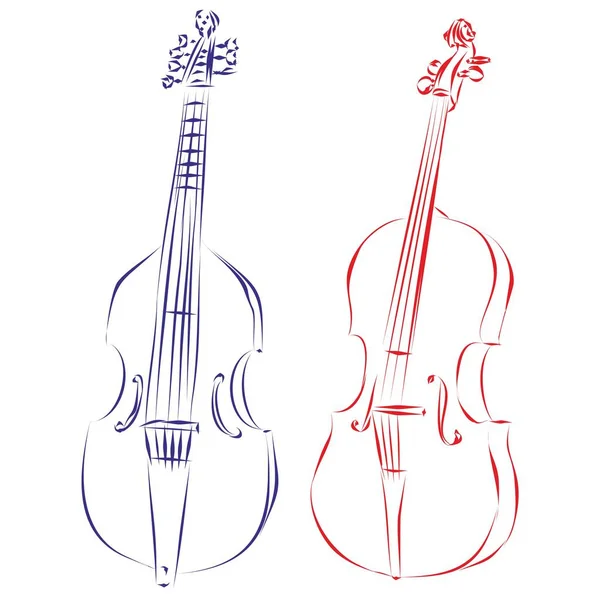 早期大提琴和现代大提琴的连续线条绘图 被白色隔离 矢量图解 — 图库矢量图片