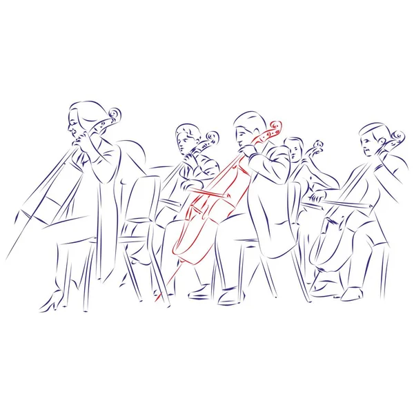 Orkestrada Çello Çalan Bir Enstrümancının Kesintisiz Çizimleri Beyaza Izole Edilmiş — Stok Vektör