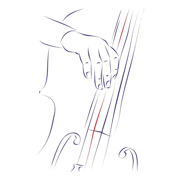 Desenho Linha Contínua Uma Mão Instrumentista Tocando Violoncelo Beliscando Cordas Gráficos De Vetores