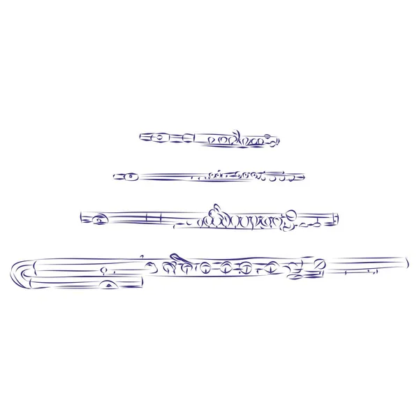 Desenho Linha Contínua Família Das Flautas Isolado Sobre Branco Desenho —  Vetores de Stock