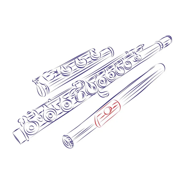 Dibujo Continuo Las Partes Componentes Una Flauta Moderna Aislada Blanco — Archivo Imágenes Vectoriales