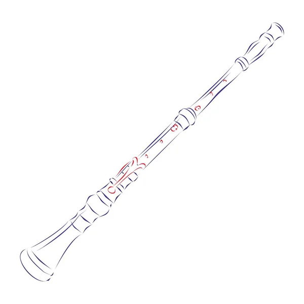 Disegno Linee Continue Oboe Barocco Isolato Bianco Illustrazione Vettoriale Disegnata — Vettoriale Stock
