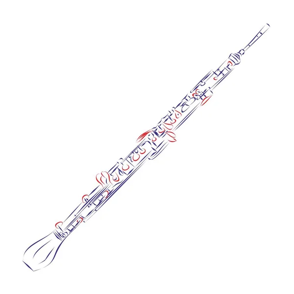 Disegno Linea Continuo Oboe Con Chiavi Rosse Isolato Bianco Illustrazione — Vettoriale Stock