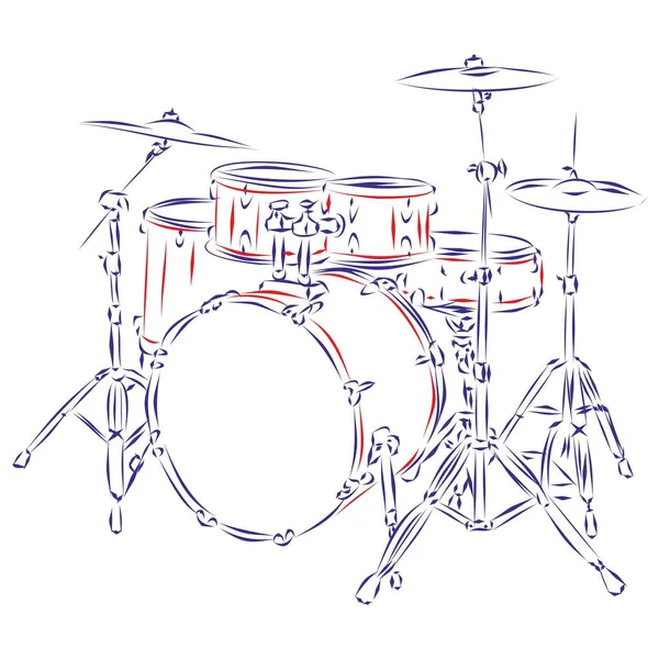 Nepřetržitá Kresba Bubnové Sady Izolované Bílo Ručně Kreslené Vektorové Znázornění — Stockový vektor