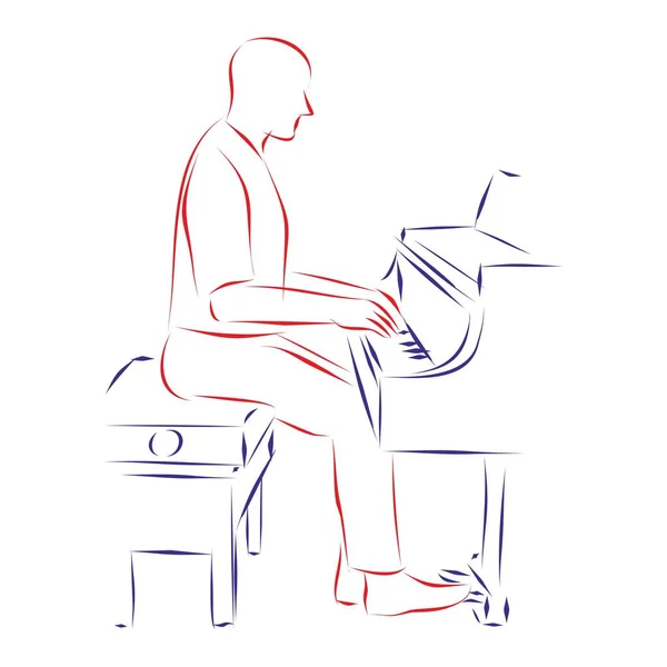 连续画一个人弹钢琴的线条 显示正确的学习和弹奏位置 用白色隔开 矢量图解 — 图库矢量图片