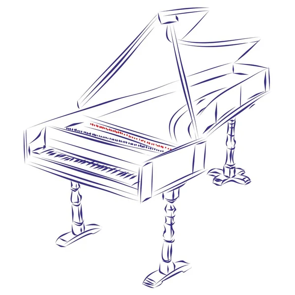 Beyaza Izole Edilmiş Erken Dönem Piyano Müzik Enstrümanının Aralıksız Çizimleri — Stok Vektör