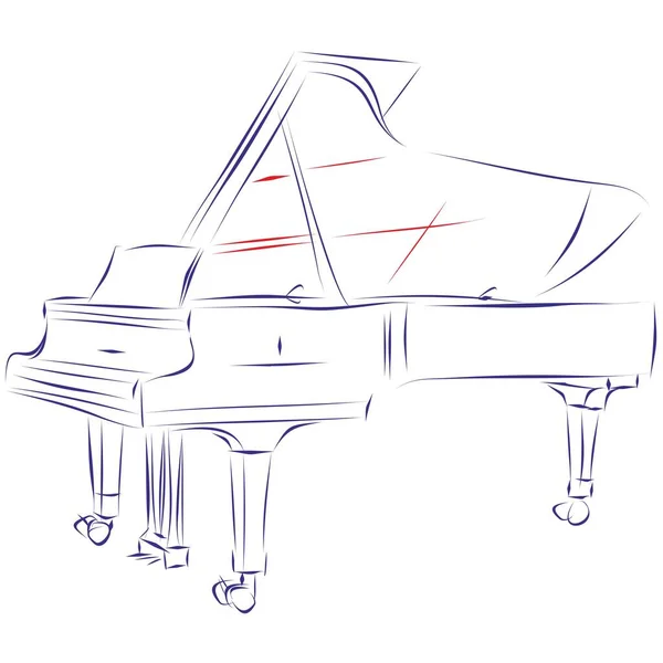白に隔離されたグランドピアノの連続線画 手描きベクトルイラスト — ストックベクタ