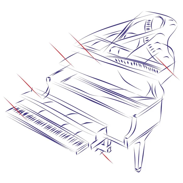 白色で絶縁された部品の指示ポイントを持つ分解されたピアノの連続線画 手描きベクトルイラスト — ストックベクタ