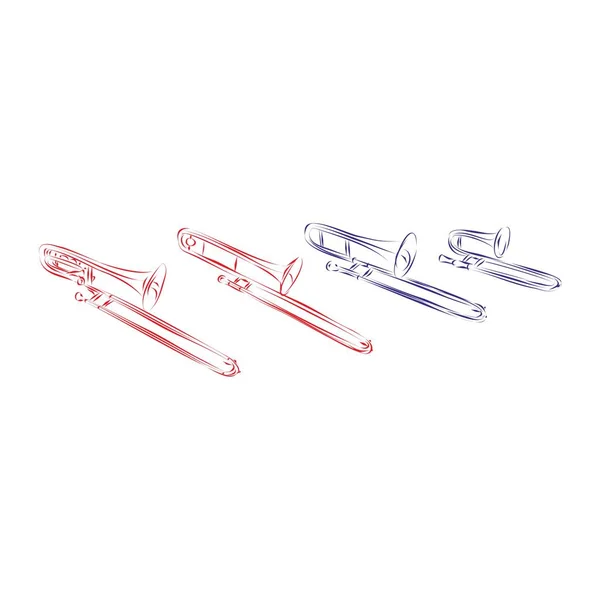 Desenho Linha Contínua Diferentes Tipos Trombones Isolado Branco Desenho Mão — Vetor de Stock